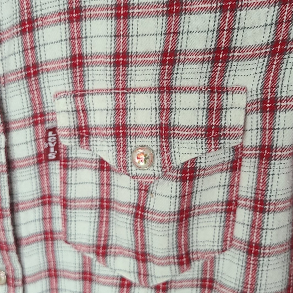 Levi's Top Long Sleeve Snap Button-Down Plaid Red Size Medium - Picture 6 of 12